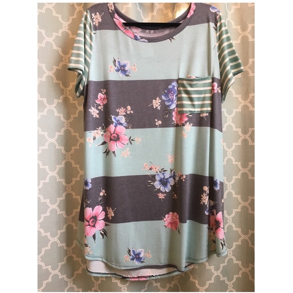 Tops - Striped and floral plus size tee